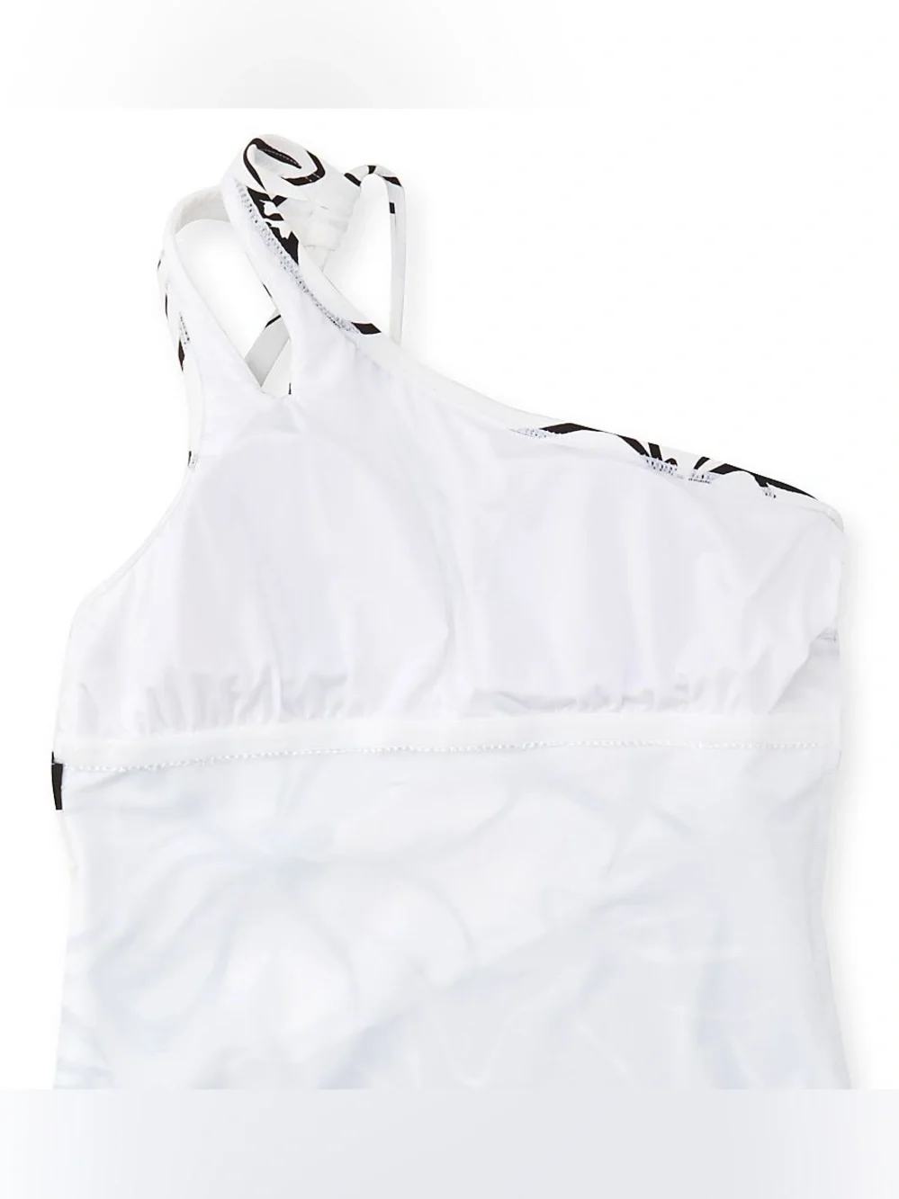🟠NWT LA BLANCA Moonlit Silhouette One Shoulder Keyhole Swimsuit in Black/White